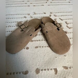 Tan Suede Slip-On Clogs